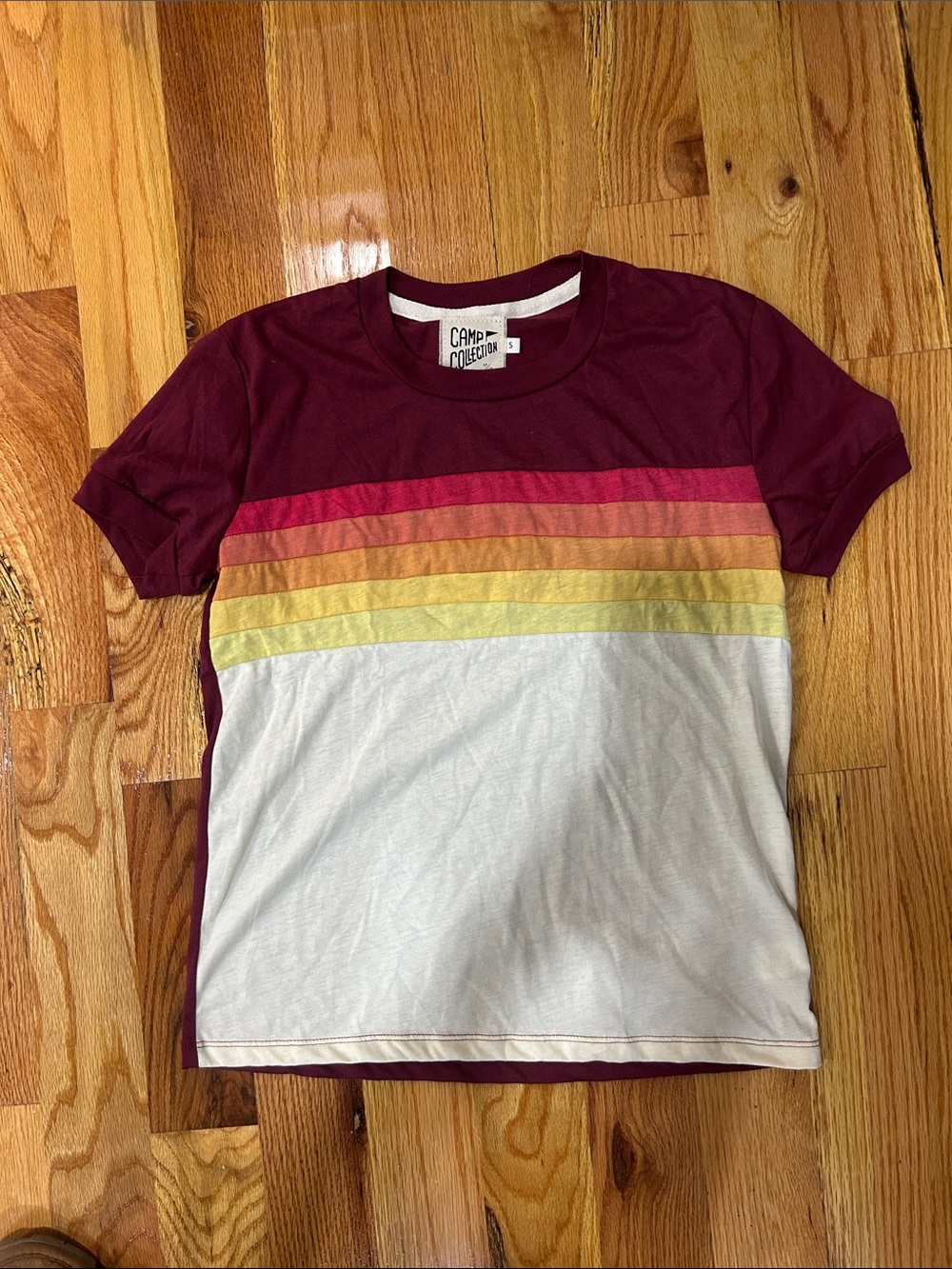 Camp Collection Women's Burgundy & White Stripe Short Sleeve Tee